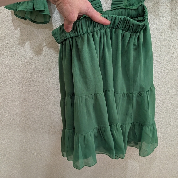 NWT ASOS DESIGN Green Ruffle Cutout Mini Dress Open Back Size US 4 Tiered Skirt - Picture 10 of 13